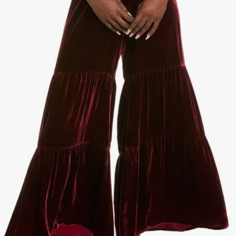 Johnny Was burgundy velvet tiered palazzo pants